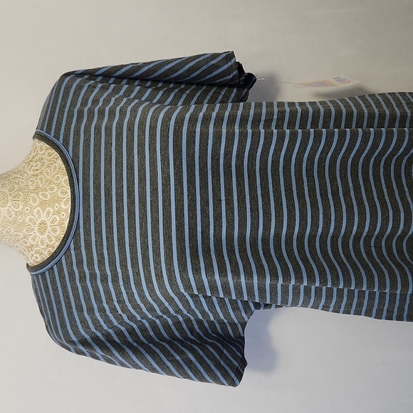 Lularoe Women's Grey Blue Striped Short Cap Sleeve Stretch Shirt Maxie Size L - Picture 2 of 12